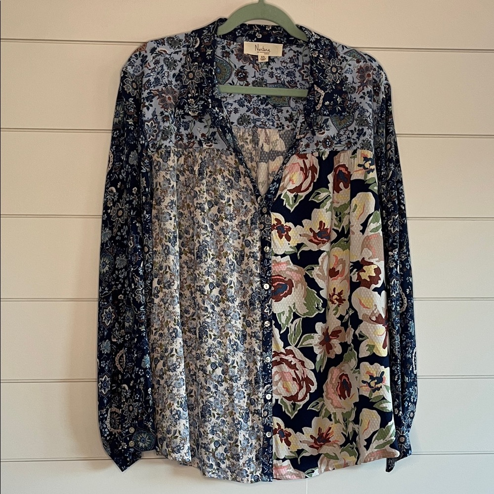 Nurture by Westbound Multicolor Floral Textured Patchwork Blouse NWT Size 2X